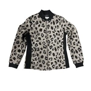Montana Co Womens Small Leopard Print Full Zip Jacket Lined Gray Black Brown EUC